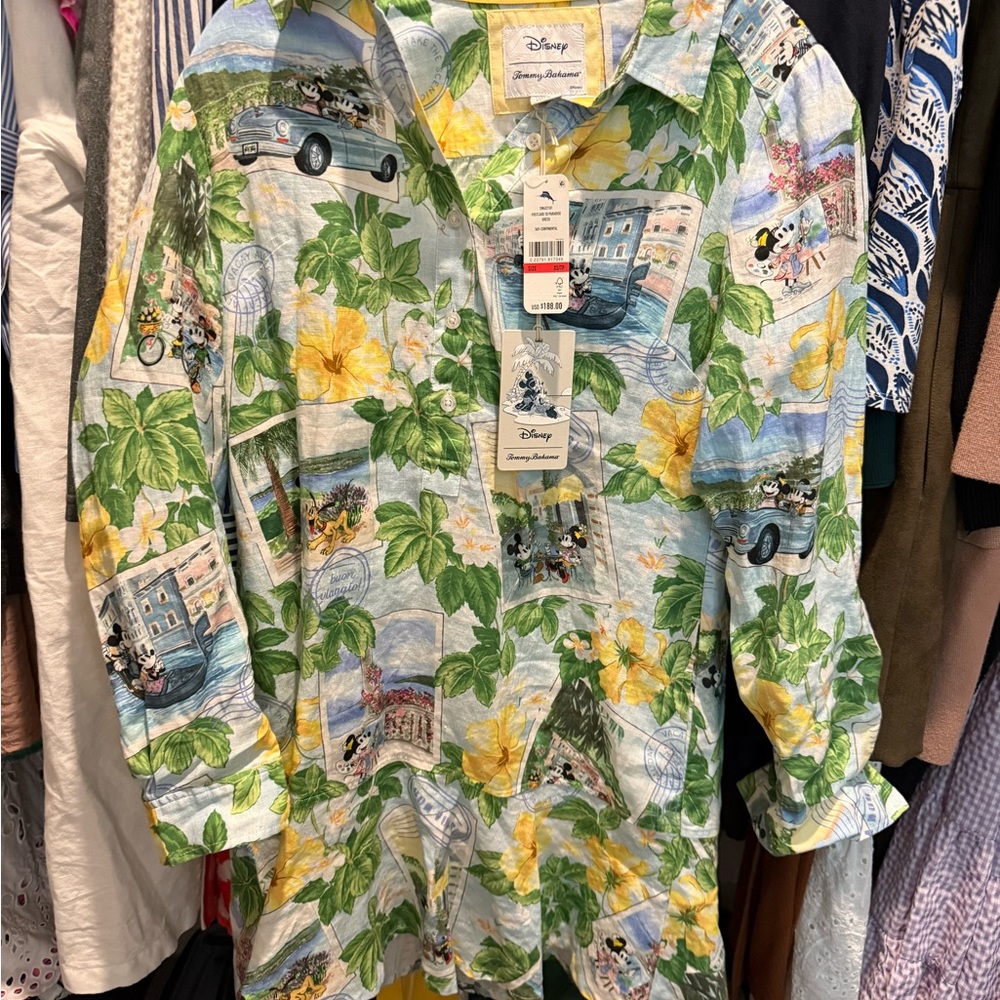 NWT Tommy Bahama x Disney Green and Yellow Scenic Print Shirt
